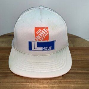 VTG The Home Depot Advertisement White Trucker Snapback Hat Rope Foam Vintage